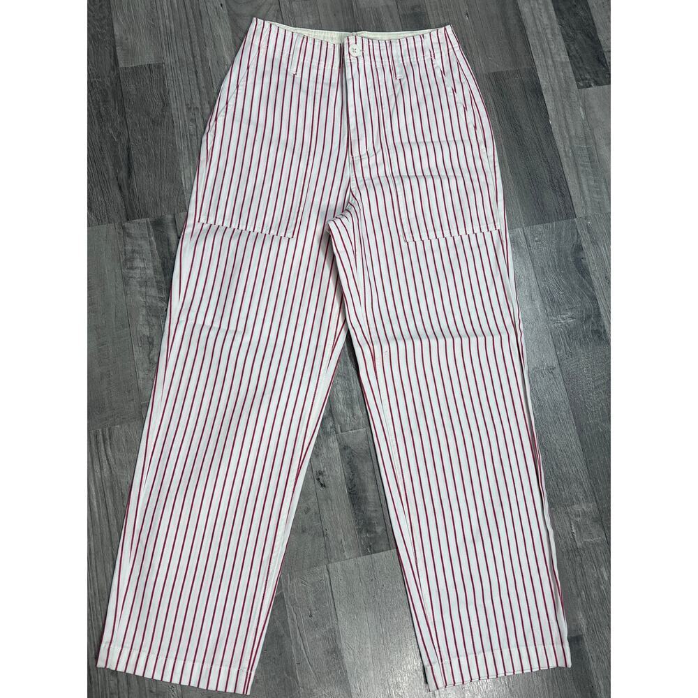 Brixton Striped Pant Womens 24 Red White Straight Leg Workwear Utility Carpenter - Picture 1 of 7